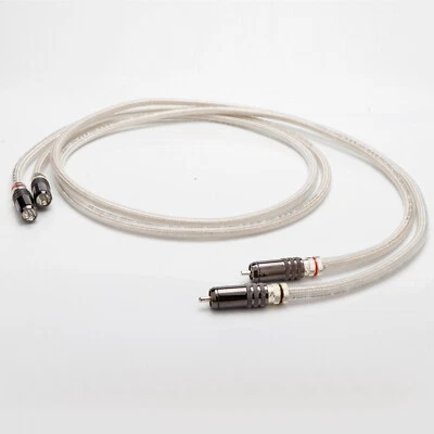 Pair 5N Pure Solid Silver Cable Hi-Fi Male RCA Connector Audio Interconnect Wire - Image 1 of 4