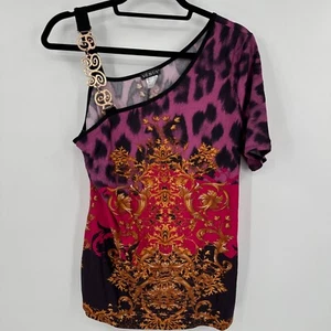 Top Venus de un hombro grande con estampado de leopardo floral y correa de cadena dorada - Imagen 1 de 8