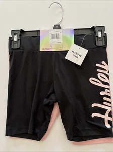 Hurley 2 Pair Girls Pink And Black Bike Shorts Size Medium Brand New‼️ - Picture 1 of 5