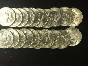 1953 D Franklin BU Half Dollars - Beautiful roll of 20 coins. - Picture 1 of 7