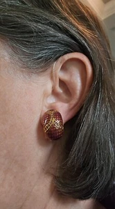 Vintage Joan Rivers braune Emaille goldfarben mit Strass Ohrclips - Bild 1 von 4