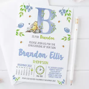 Personalised Winnie The Pooh Christening Invitations Pooh Bear Baptism Invite 10 - Picture 1 of 3