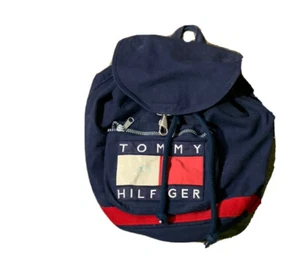 Vintage 1990s Tommy Hilfiger Backpack Nap Sack Tote Bag Big Flag Spell Out Logo - Picture 1 of 4