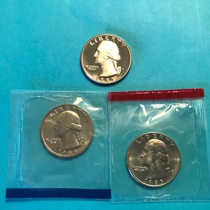1985 P D S Washington Quarters Unc Mint Cello 2 Unc & 1 Proof FREE SHIP - Picture 1 of 2