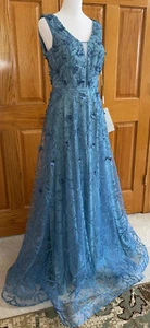 Damen festliches Kleid Größe 1 Small (US-Größe 8) Festzug Abschlussball Brautjungfer blau NEU - Bild 1 von 12