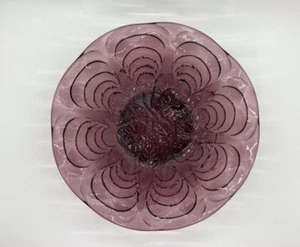 Vintage 8 inch Purple Glass Bowl with Embossed Flower Pattern - Pre-owned - Picture 1 of 6