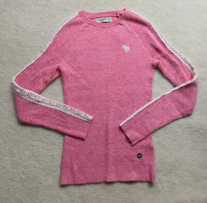 NWT Abercrombie Kids Girls Knit Sweater Pink Cotton Blend 13/14 Pullover Lace - Picture 1 of 4