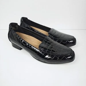 Clarks Artisan UK 6D Black Croc Loafers Women's Keesha Luca Slip On Shoes - Picture 1 of 19
