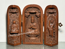 Ancienne collection sculpture sur bois grand soleil Tathâgata trois boîtes ouvertes décoration «  »