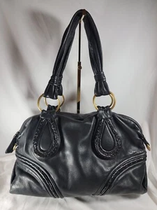Bolso de hombro Via Spiga de cuero de vaca negro con forro dorado con estampado de leopardo - Imagen 1 de 12