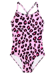 Girls Bathing Suit Pink Leopard One Piece UPF 50+ Sun Protection Swimwear Summer - Picture 1 of 5