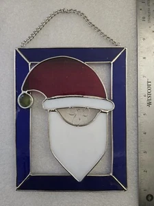 Vintage Framed Glass Santa Claus Sun Catcher Stained Glass Hanger  - Picture 1 of 3