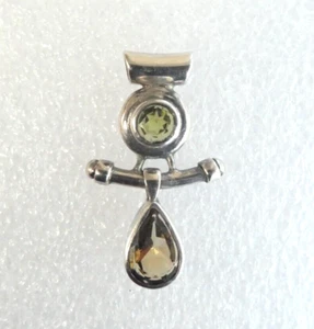 Sterling Silver 925 Round Peridot Light Pear Shape Citrine Dangle Pendant - Picture 1 of 6