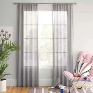 2pc Sheer Voile Window Curtain Panel Gray - Room Essentials - Picture 1 of 7