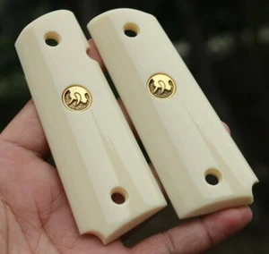 Taurus PT 1911 Full Size Grips Faux Ivory Ambi Cut Safety Gold Color Med ** FAST - Picture 1 of 11