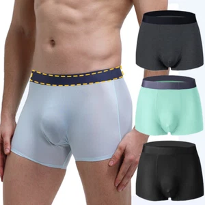 Men's Underwear Boxer Briefs Ice Silk Shorts Comfy Panties 3D Pouch Underpants - Picture 1 of 30