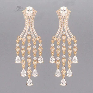 Dangle Chandelier Earrings For Women Gift Clear Cubic Zirconia Gold Plated 329 - Picture 1 of 4