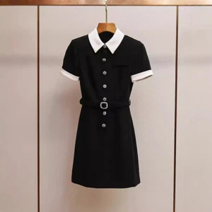 Self-Portrait Damen Retro Temperament Revers Kontrastfarbe Taille kurzes Kleid - Bild 1 von 13