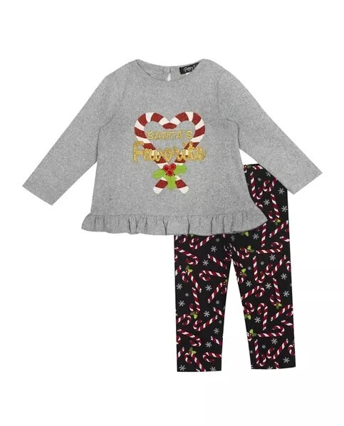 EDIÇÕES RARAS Leggings Infantis 2T, 4T Natal Candy Cane Applique 2 Peças SeT Novo com etiquetas - Imagem 1 de 2