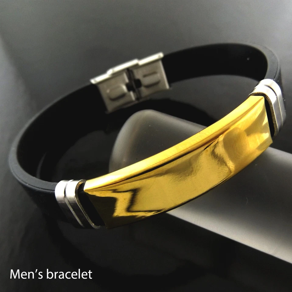 Brazalete brazalete de identificación de acero inoxidable dorado para hombre 20 cm Foto 1 de 2