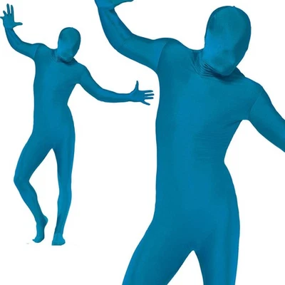 Mens Second Skin Blue Bodysuit Full Body Lycra Fancy Dress Party Costume M-XL - Image 1 of 4