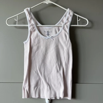 Brandy Melville Tank Top Womens XS Light Pink Ribbed Bow Scoop Neck Cami - Image 1 of 4