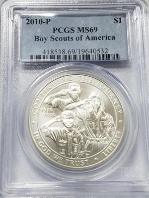 2010P Boy Scouts of America $1 Coin | Silver Commem $1 ​| PCGS MS69 - Image 1 of 3
