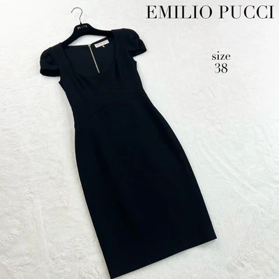 Emilio Pucci Wool Back Zip Dress Black Square Neck M Elegant Formal - Image 1 of 4