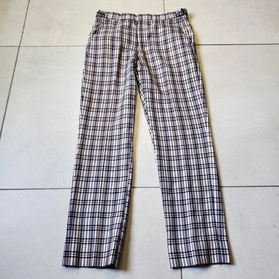 vintage 60s Tan and blue plaid trousers size 30x30 70s 80s True Vintage - Image 1 of 4