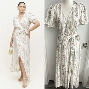 $218 REFORMATION 100% Linen Women's Small Weiss Linen Wrap Cottage Dress Heath - Picture 1 of 13