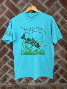 Vintage Hanes Sanibel Island T Shirt Fish Bait USA Single Stitch Large Teal - Picture 1 of 9