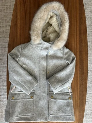 Abrigo Parka Chateau J Crew Niñas Crewcuts Mezcla de Lana Imitación Piel Capucha Rosa Talla 4/5 Foto 1 de 4