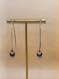Silver Threader Earrings with Alpaca / Tourquise Shell Drop - Picture 1 of 9