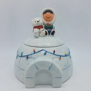 Hallmark Frosty Friends Igloo Ceramic Cookie Candy Jar Retired Christmas Holiday - Picture 1 of 9