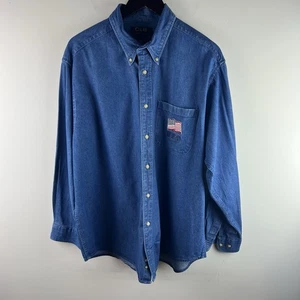 Croft & Barrow Men's Button-Down Denim Shirt L Long Sleeve Blue American Flag - Picture 1 of 7