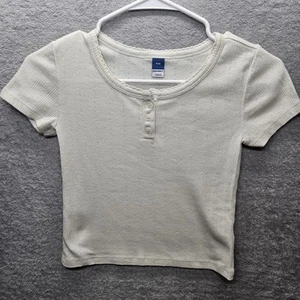 Old Navy Girls Sz M (8) Knit Round Bottom Neck Short Sleeve Top Beige  - Picture 1 of 8