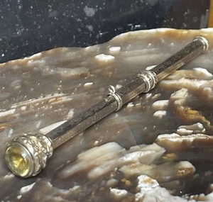 Fantastic Antique Victorian Gold Plated Citrine Gemstone Topped Slide Pencil - Picture 1 of 18