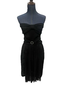 Vestido REDUX Charles Chang-Lima Negro Seda Joya Adornado Drapeado Encaje Talla 6 Foto 1 de 4