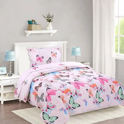 2pcs Kids Quilt Bedspread Comforter Set Throw Blanket for Quilt, A72 Butterfly - Image 1 of 2