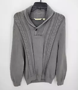 Paradise Collection Sweater Mens Medium Gray Cable Knit Shawl Collar Pullover - Picture 1 of 7