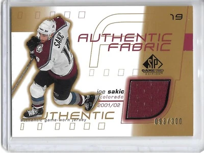 2001-02 SP Game Used JOE SAKIC GOLD GAME USED JERSEY #93/300 COLORADO AVALANCHE! - Image 1 of 2