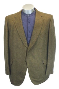 vintage 70s honey brown Herringbone Tweed blazer jacket sport suit coat 46 R - Picture 1 of 8