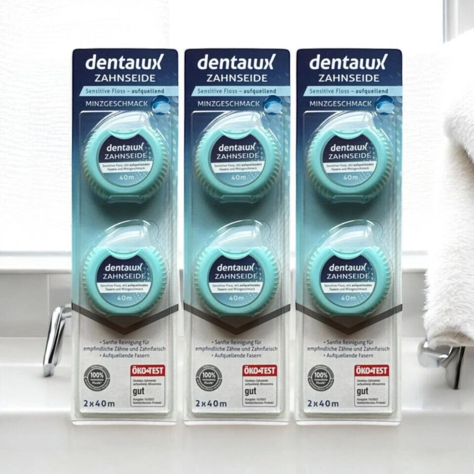 6x 40m dentalux Zahnseide Minz Aroma AUFQUELLENDE FASERN - Bild 1 von 1