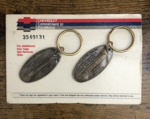 Vintage Brass Chevy Bowtie Key Ring Key Chain Accessory Bowtie GM Matching #s