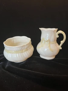 Belleek Yellow Ribbon Bow Open Sugar & Creamer Set - Picture 1 of 18