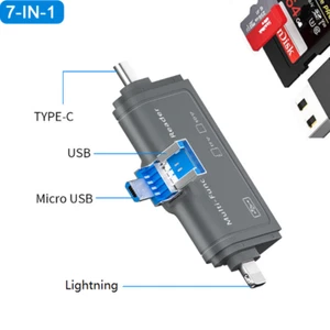 Czytnik kart 7 w 1 OTG Czytnik kart pamięci USB / Micro-USB / Type-C TF SD Portable - Zdjęcie 1 z 6