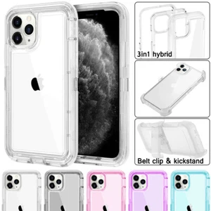 iPhone 11 12 13 14 XS XR 6 7 8 Clear Transparent Shockproof Case Cover Belt Clip - Picture 1 of 33