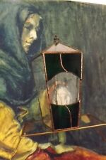 Antique style leaded stained glass terrarium pentagon copper finish & finial top