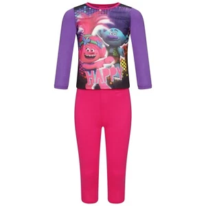 Girls Trolls Long Pyjamas Kids Childrens Full Length Pjs Nightwear Loungewear - Picture 1 of 5