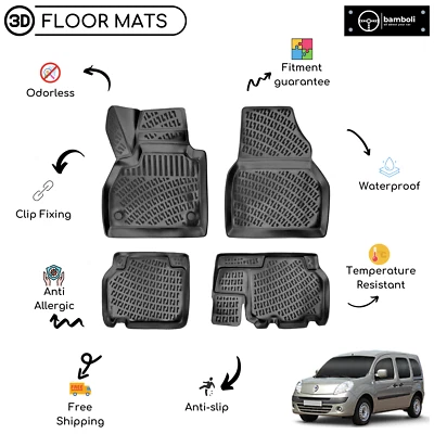 Alfombrilla de goma moldeada personalizada para Renault Kangoo 2007-2014 negra Foto 1 de 4